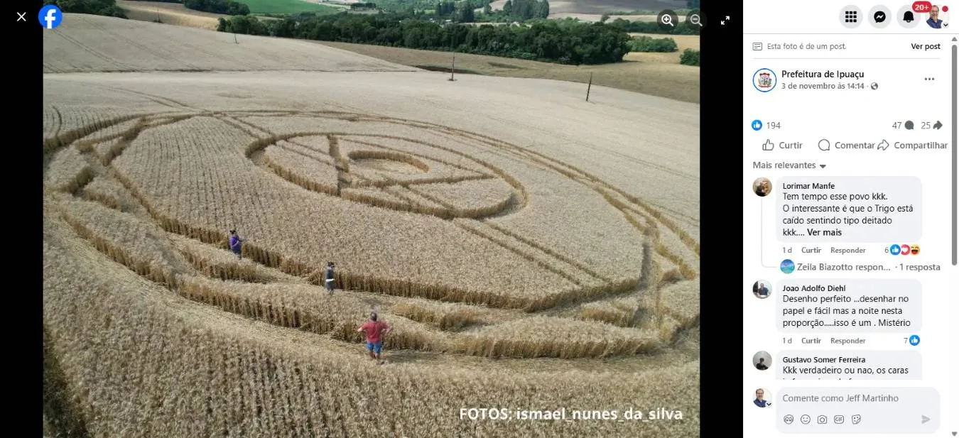 Fenômeno recorrente: em 2025, agroglifo volta a aparecer em Ipuaçu, SC 1 Fenômeno recorrente: em 2025, agroglifo volta a aparecer em Ipuaçu, SC