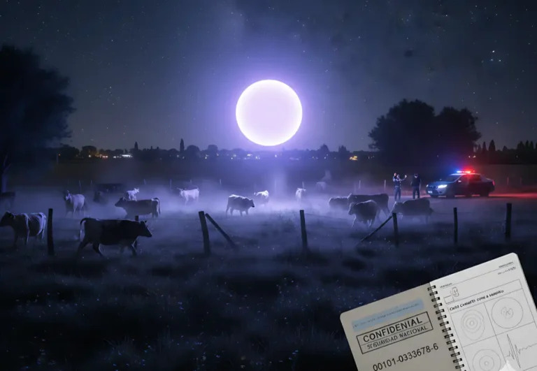 Na Argentina, luz misteriosa hipnotiza gado e gera sigilo de segurança nacional (Imagem gerada por IA)