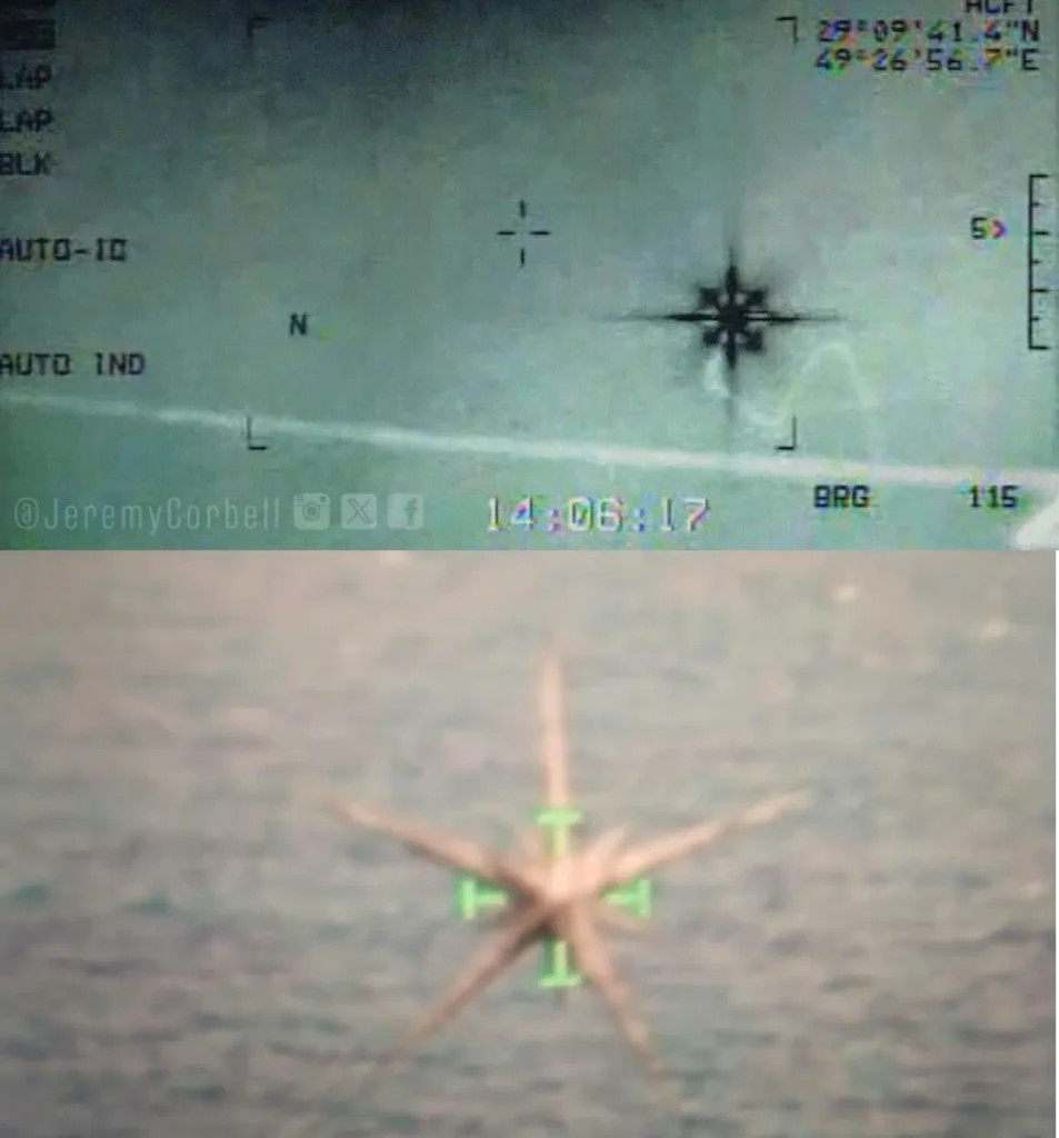 UAP lustre, ou fantasma de Bagda, de Jeremy Corbell, e o OVNI 'miguelito' supostamente vazado do Constelação Imaculada (reprodução - redes sociais-reddit)