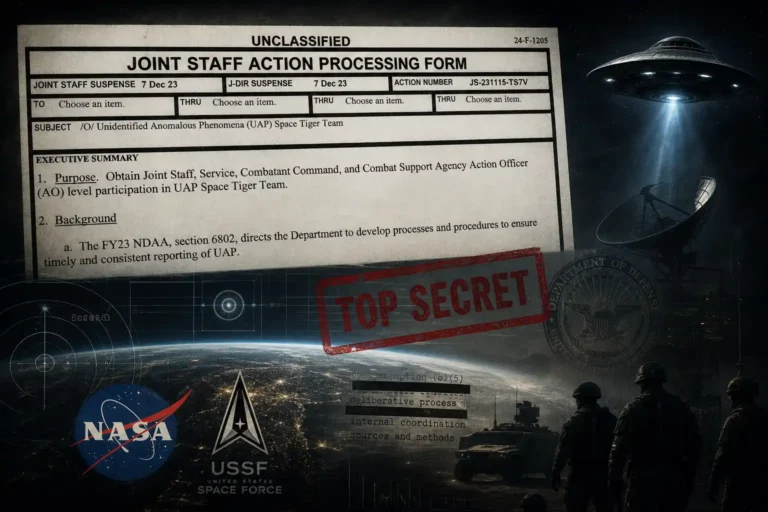 NASA e Força Espacial dos EUA criaram o Space Tiger Team em resposta à preocupação com UAPs invasores transmidiáticos (ilustração por IA)