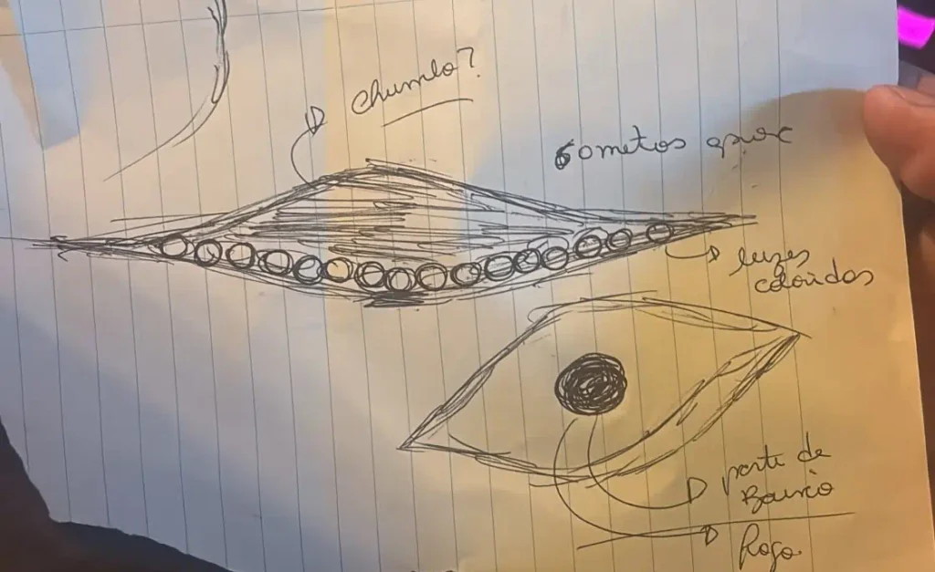 Desenho mostrado por Mayk aos seguidores para ilustrar o que diz ter visto - ao longe e ao passar sobre sua residência (reprodução - Instagram/@mayk.leao)