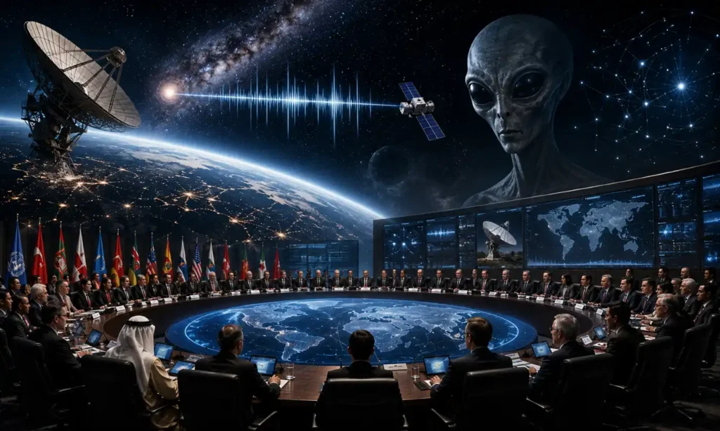 Novo protocolo de contato alienígena redefine governança cósmica: estamos preparados para o primeiro contato? (Ilustração por IA)