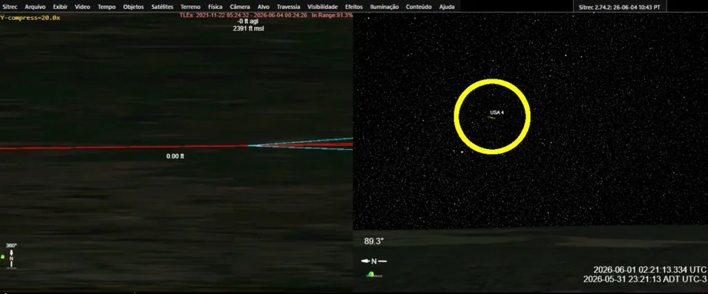 Satélite USA 4 (NORAD ID 15226) estava visível naquela noite a Leste (Sitrec)