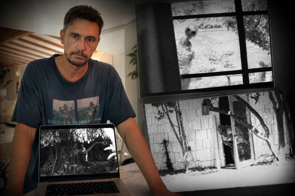 James Franco e seu visitante inusitado - ou como fabricar um viral em tempos de polêmicas sobre UAPs (montagem com imagens do TikTok do ator)