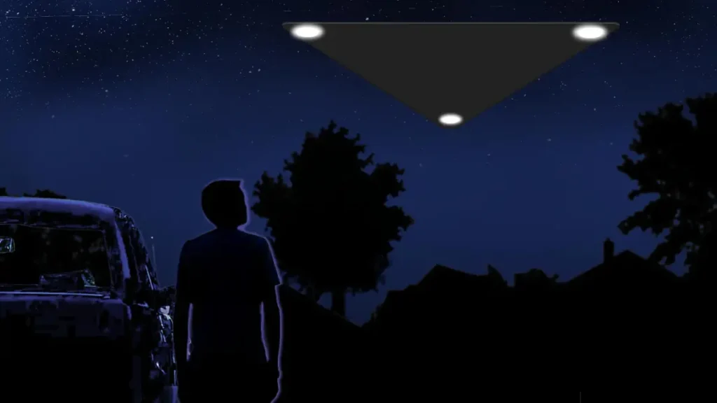 Quinta liberação de documentos dos EUA foca em bastidores da burocracia do fenômeno UAP 2 Caso FBI-UAP-D029 - Render digital de um triângulo escuro com luzes observado por testemunha em 2011 (war.gov/UFO)