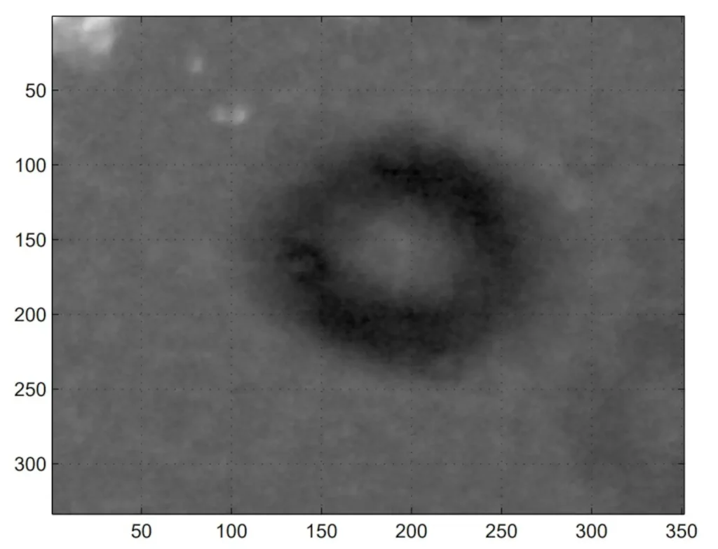 Polêmicos cientistas ucranianos propõem existência de óvnis gigantes na Lua 1 Suposto UAP gigante em forma de rosquinha (donut) identificado pelos autores do estudo na Lua (Imagem - 'UFO Dynamics on the Moon')