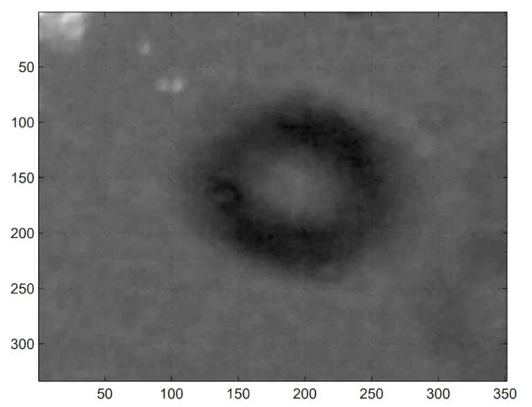 Suposto UAP gigante em forma de rosquinha (donut) identificado pelos autores do estudo na Lua (Imagem - 'UFO Dynamics on the Moon')