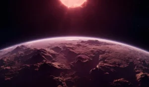 Representação visual de um exoplaneta e sua estrela (Ilustração por IA - Gemini Notebook))