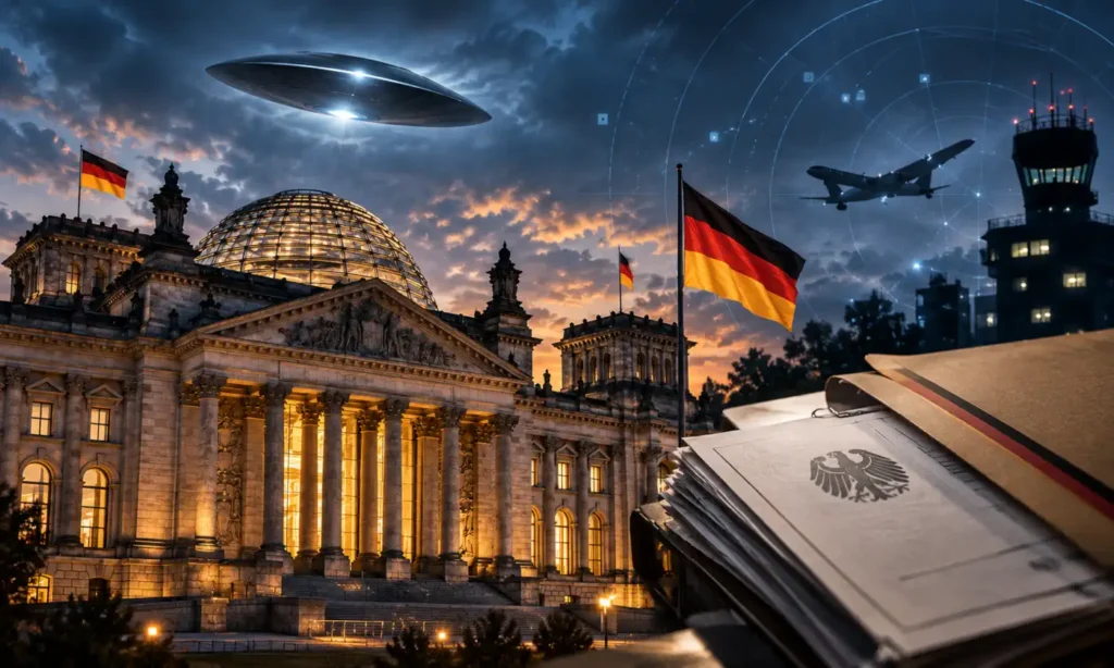 Extrema direita da Alemanha cobra governo sobre UAPs, documentos secretos e possíveis sinais extraterrestres 1 Extrema direita da Alemanha cobra governo sobre UAPs, documentos secretos e possíveis sinais extraterrestres (gerada por IA)